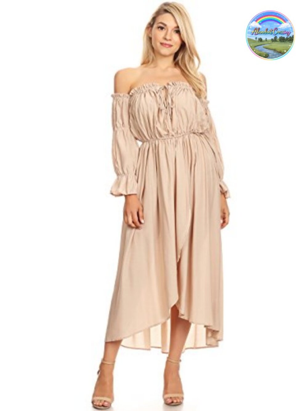 Boho Off Shoulder Renaissance Peasant High Low Maxi Dress